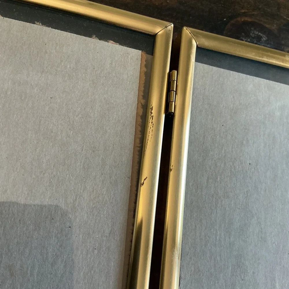 Burnes of Boston Gold Metal Double Folding‎ 5x7 Picture Frame Hinged Tabletop